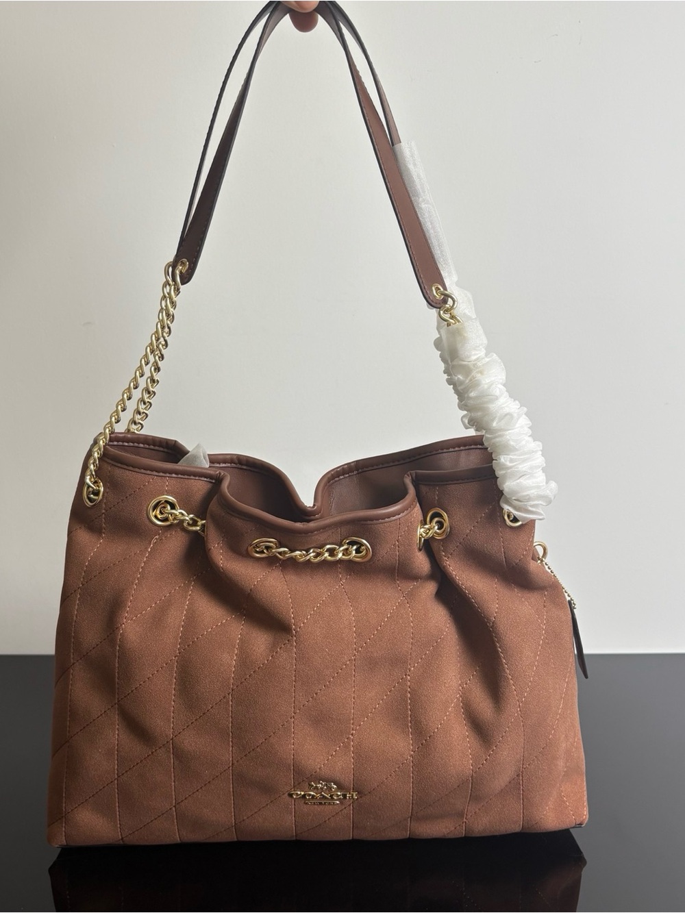 Coach Brown Quilted Shoulder Bag with Gold Chain